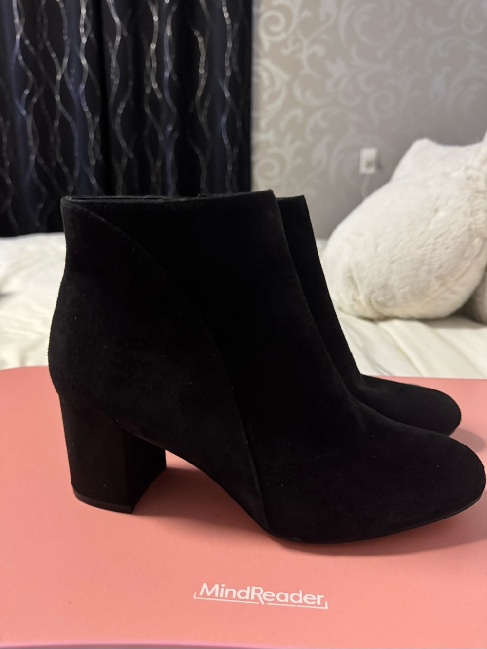 Classic Black Suede Ankle Booties with Block Heel